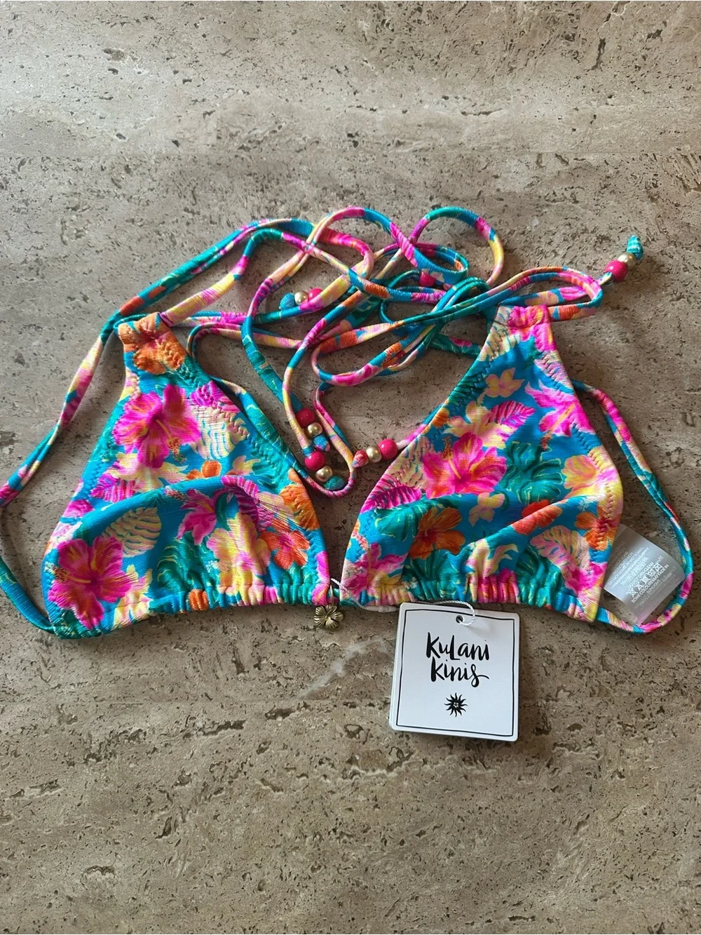 KULANI KINIS Halter Bralette Bikini Top - Paradise Pop- XL